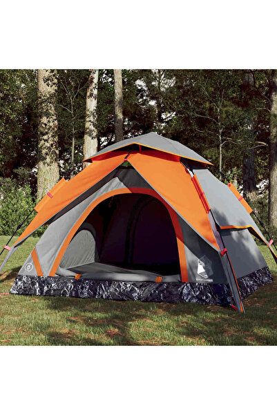 vidaxl Cort camping cupola 3 persoane, gri/portocaliu, setare rapida