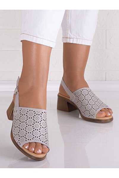 ANGEL BLUE Women's Grey Heeled Sandals Jinna, Made from Leather, Size 39