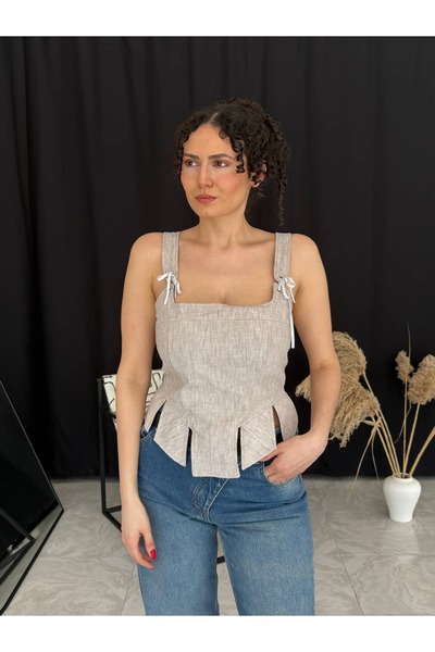 Kedi Fashion İp Detaylı Korse Bluz