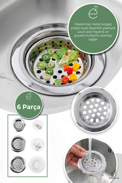 EVONİTA Lavabo Gider Süzgeci Seti Paslanmaz Çelik Filtre Tıpa Zincirli Mutfak...