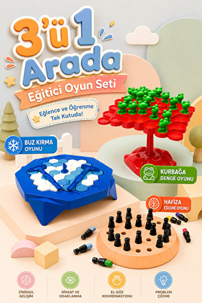 M&H 3'lü Oyun Seti - Buz Krallığı - Kurbağa Denge Oyunu - Hafıza Eşleme Oyunu...