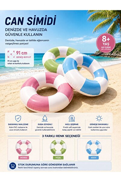 BYCEGU COASTAL CABANA CİZGİLİ DESENLİ 91 CM ÇAPINDA ŞİŞME DENİZ SİMİDİ CAN Sİ...
