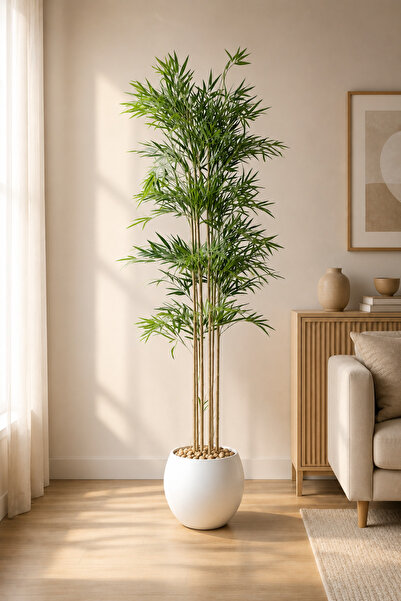 TrentonGCC Artificial Bamboo Tall Tree Decorative Plant with Modern Pot Indoo...