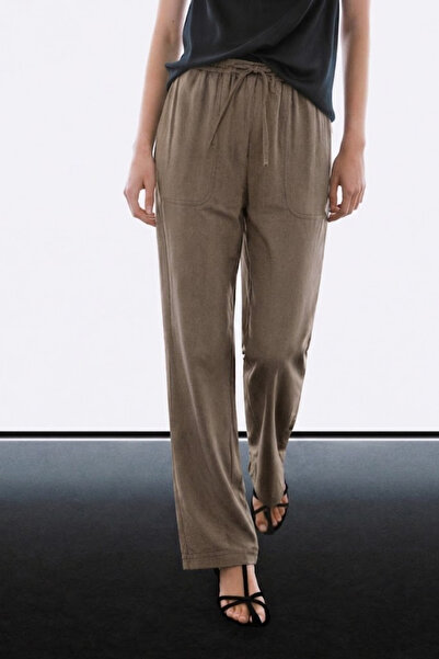 MATERIAL Pantaloni de damă elastici, casual, largi, din in de nurcă