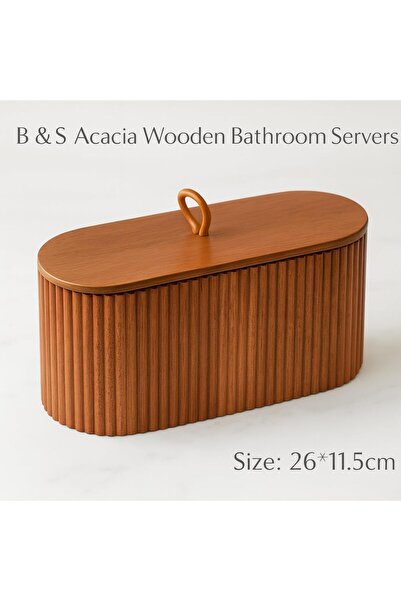 B & S B&S Acacia Wooden Bathroom Storage Box – 26 × 10 × 11.5 cm Rustic Organ...