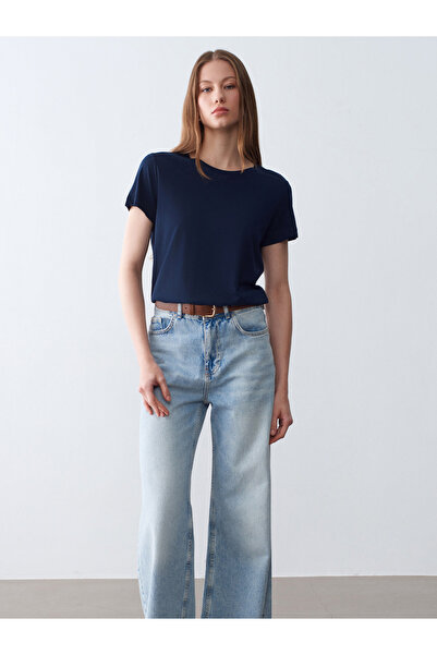 Dilvin 32852 Basic T-Shirt-Dark Blue