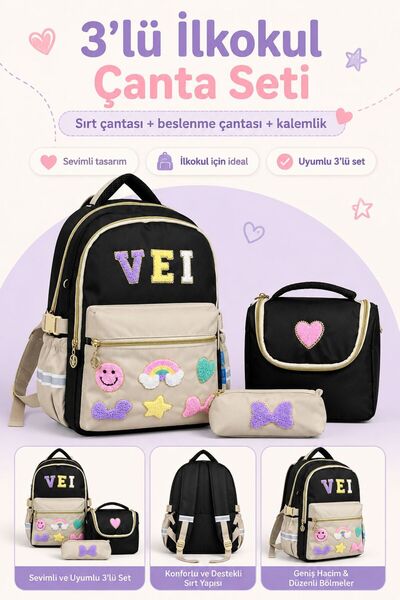 Çanta Trend Set de 3 genți pentru școala primară: Rucsac pentru fete + Cutie ...