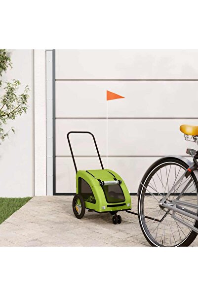 vidaxl Remorcă de bicicletă animale companie, verde textil oxford/fier