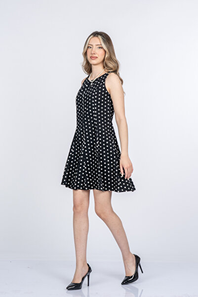 MissVina Selena Polka Dot Patterned Dress with Volan Detail - Sleeveless Dres...