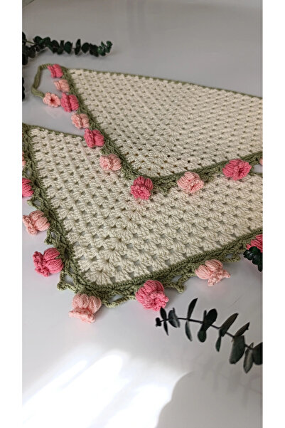 Akasya El Emeği Bandana Pembe Lale Detaylı +7 yaş