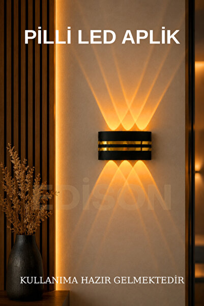 Edison Gold Şeritli Pilli Led Aplik Aydınlatma Modern Çift Taraflı Led Dekora...
