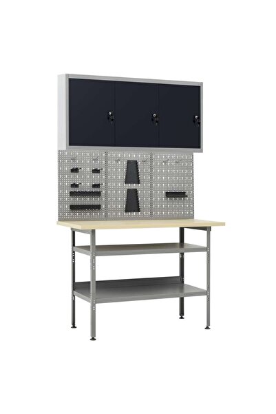 vidaxl Workbench with three wall panels and a cabinet