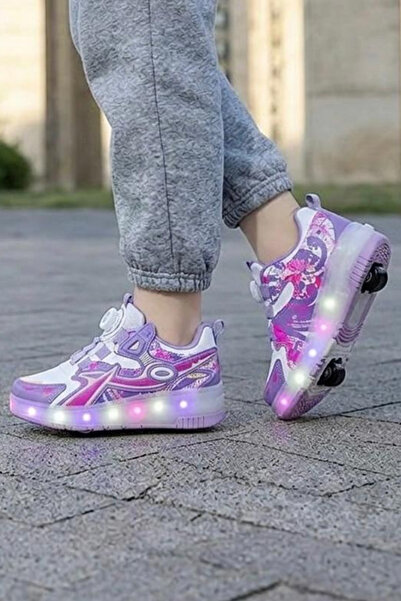 Nubbock LED Işıklı Tak Çıkar Patenli Akıllı Bağcıklı Buz Lila Çocuk Spor Ayak...