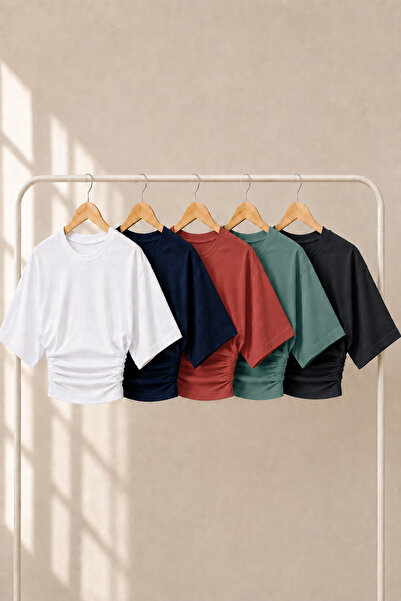 COMBİNE MİCHAİL Bluză Crop Basic cu decolteu rotund pentru femei, pachet de 5