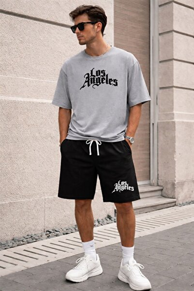 x-compass life Unisex Oversize Σετ Σορτς με στάμπα Los Angeles, Άνετη Εφαρμογ...