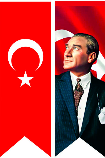 MAVİ DENİZ REKLAM TÜRK BAYRAĞI VE ATATÜRK KIRAVATLI RESİM KIRLANGIÇ 70X210 CM