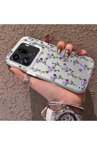 ARTISHELL Oppo Find X9 Pro 5G Uyumlu Tam ekran mor çiçekli darbeye dayanıklı ...