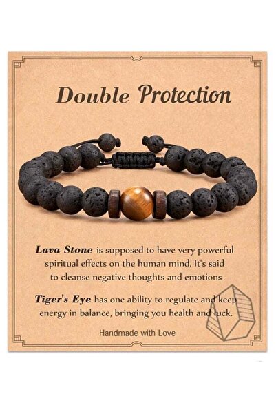 Mirfa Double Protection Handmade Natural Stone Bead Bracelet (8mm Lava Rock A...