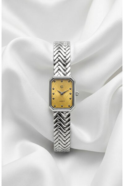 KLISHE Butik Sunset Women's Steel Watch Silver Color & Yellow Dial Rectangula...