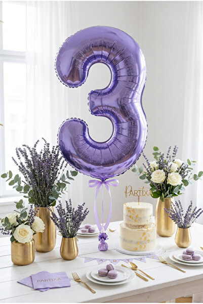 Partixa 32 İnç Mor Rakam 3 Folyo Balon