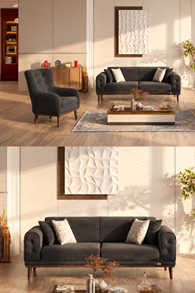 İYENA HOME LİVİNG Candy 3+3+1+1 Koltuk takımı Antrasit Sırt Mekanizmalı Yataklı