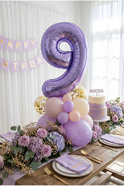 Partixa 32 İnç Mor Rakam 9 Folyo Balon