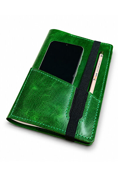 Bilikolik Hakiki Deri A5 Defter Kılıfı, El Yapımı, Telefon Cepli Ajanda Organ...