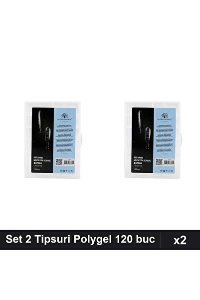 global fashion Set 2 Tipsuri Polygel Reutilizabile 120 buc Forma Migdală Exte...