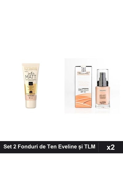 Eveline Set 2 Fonduri de Ten Satin Matt și TLM Velvet Touch, Nuante 101 și 105