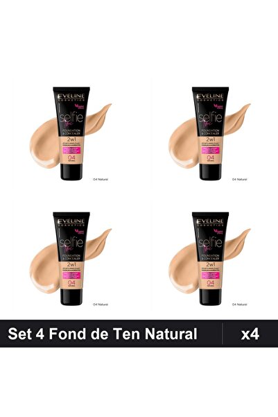 Eveline Set 4 Fond de Ten Selfie Time 2in1, Nuanță 04 , 30ml