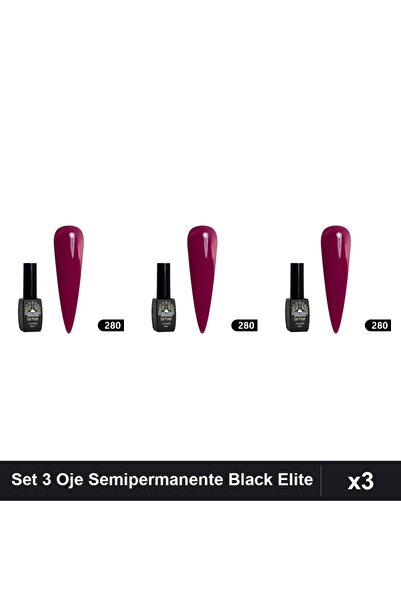 global fashion Set 3 Oje Semipermanente Black Elite 8ml, Manichiura UV/LED,