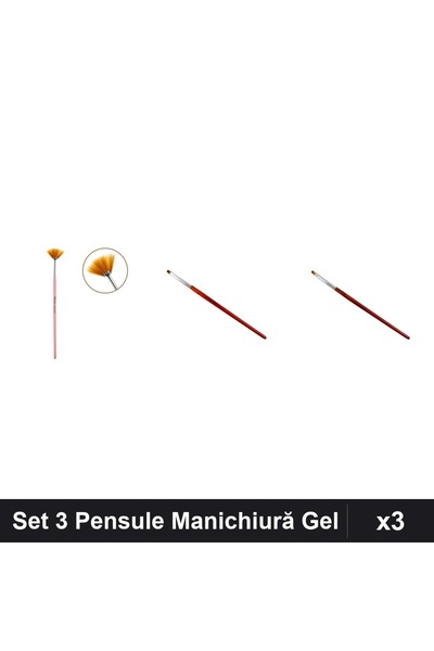 NAİLS Set 3 Pensule Manichiură Gel, Pensula Tesita Nr.2, Evantai și Limba Pis...