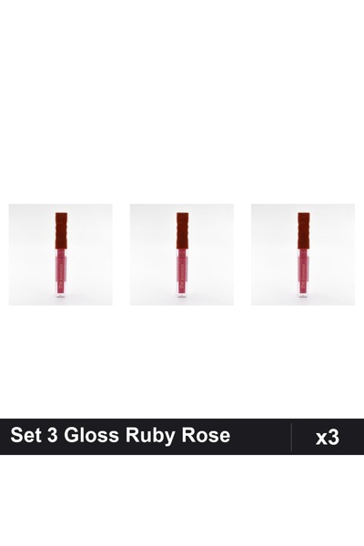 Ruby Rose Set of 3 Lip Gloss The Shimmer 04, Intense Gloss, Lip Makeup