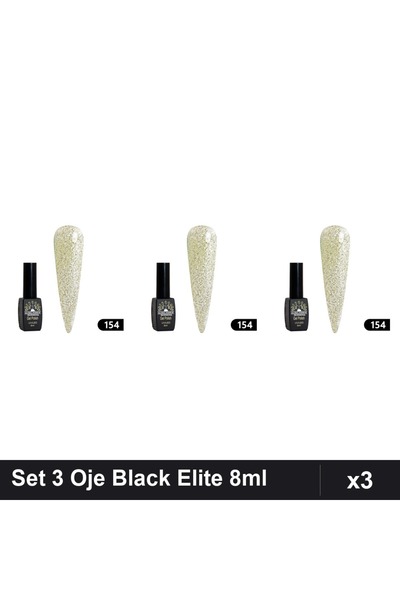 global fashion Set 3 Oje Semipermanente Black Elite 8ml, Manichiura UV/LED,