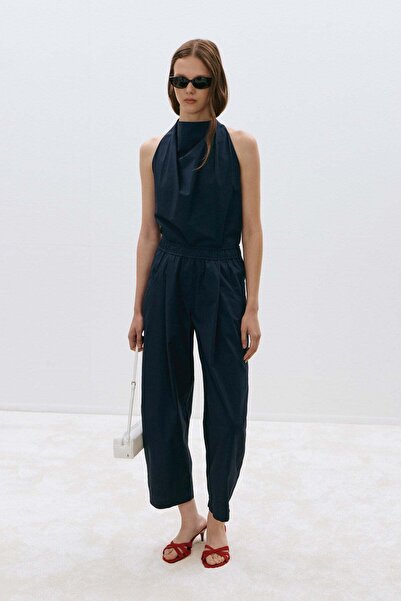 Suud Collection Navy Blue Raya Washed Poplin Trousers