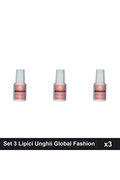 global fashion Set 3 Lipici Unghii 10g, Adeziv Pensula Profesional Manichiura