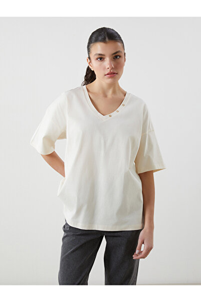 LC Waikiki Nevavm Difference Is the Difference V-Neck Women's T-Shirt