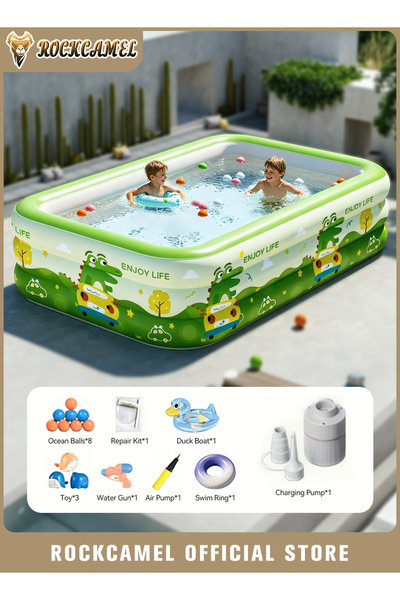 ROCKCAMEL Inflatable Swimming Pool with Electric Air Pump 260x160x56CM, Thick...