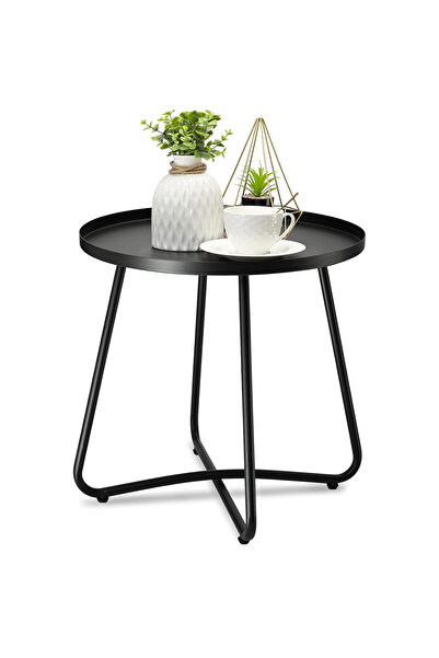 FLYPRO Round End Table with Matte Tray, Waterproof Side Table, Sturdy 4-Leg N...