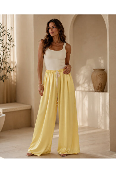 OEM Women's satin pants with elastic waist and wide cut