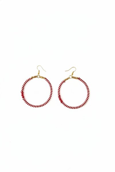 MODAYAŞAR Red White Hoop Earrings