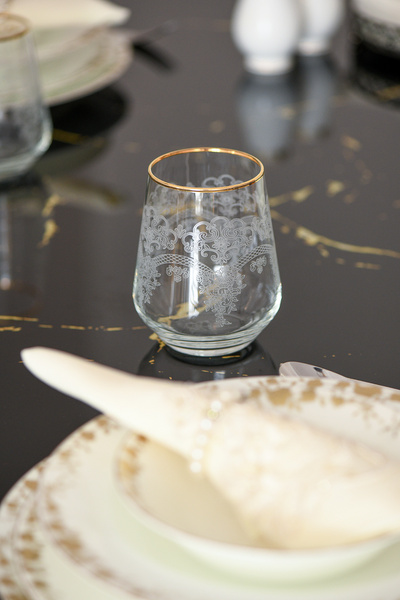 P H Panayır Home Sofy Patterned Gold Gilded Water Soft Drink Glass Dowry Gift