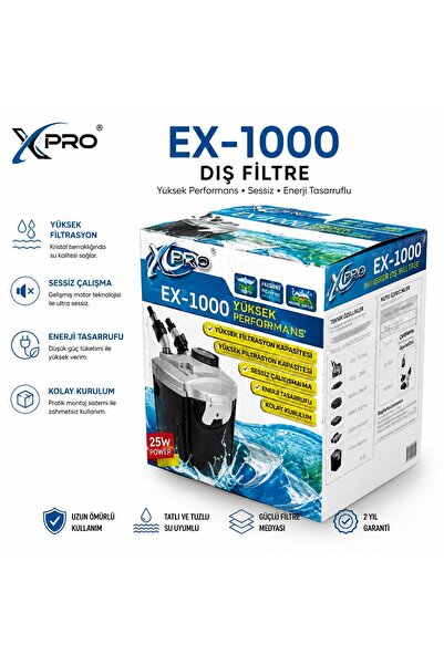 EX-1000 Dış Filtre 1000 L/H Sessiz Yüksek Performanslı Akvaryum Filtresi (DOLU)