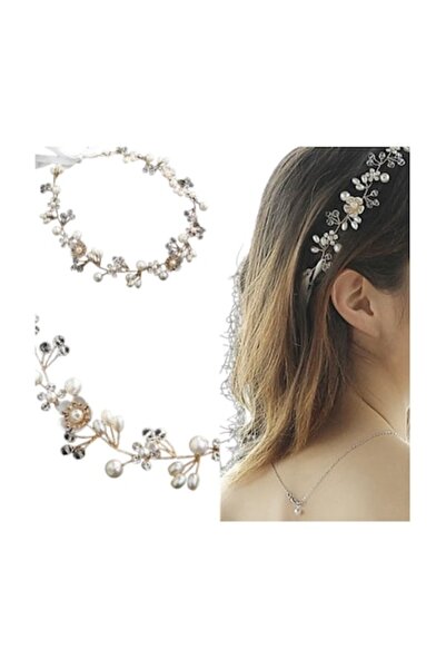 CRM Wedding Crown with White Flowers, CRM, Tiara with Gold Wire, 35 cm