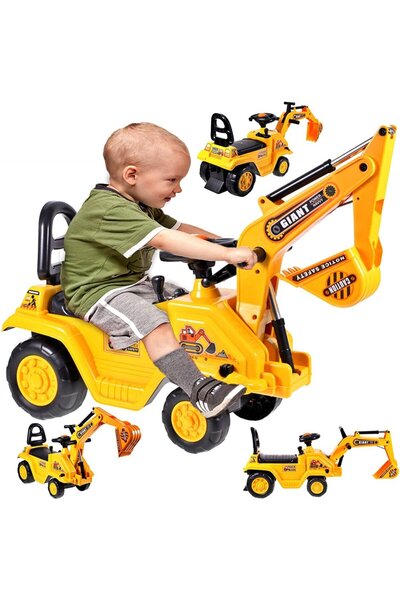MalPlay Children's Excavator without Pedals Rutschauto Yellow, foot-operated,...