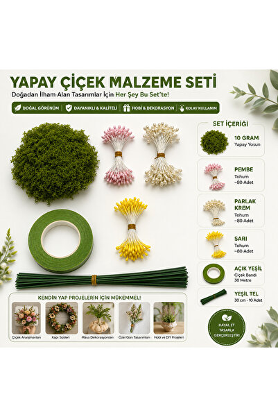 Mutkin Yapay Çiçek Malzeme Seti Şönil Hobi DIY Buket Aranjman Seti Yapay Yosu...