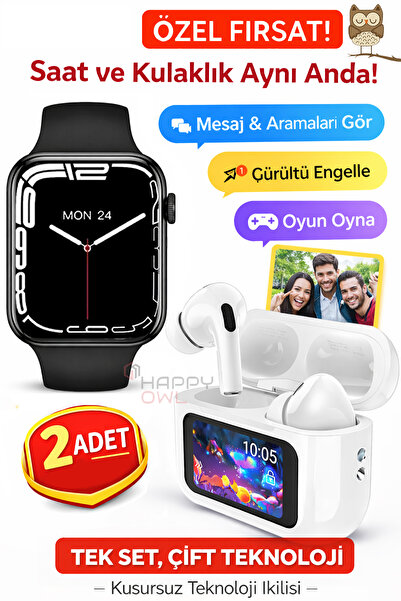 Happy Owl Bluetooth Kulaklık Akıllı Saat & Kablosuz Kulaklık Seti – Telefon B...