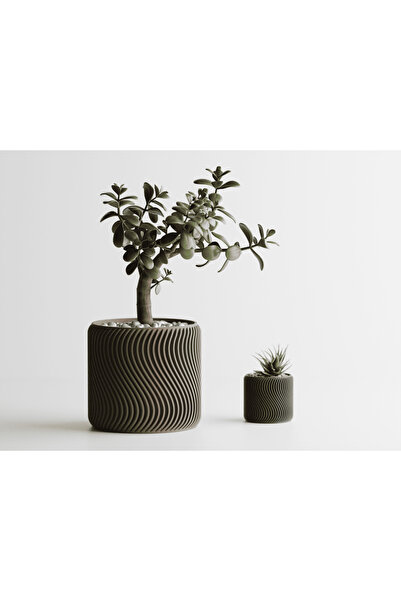 Tasarım Rippled Dekoratif Saksı - Kahverengi Modern Çizgili Bitki Saksısı 6 cm