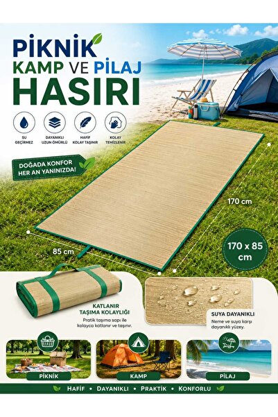 Keyfi Sepet 170x85 cm Piknik Kamp ve Plaj Hasırı Katlanabilir Su Geçirmez Taş...
