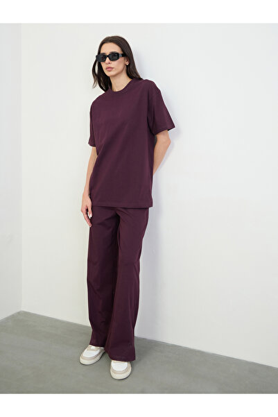 Styli Purple Solid T-Shirt and Bootcut Pants Co-Ords